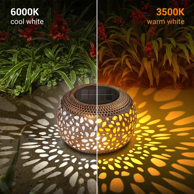 Alt view image 2 of 7 - Solar Lanterns Outdoor Waterproof, Hollow Out Solar Table Lamp Patio Decor 2 Lighting Modes Retro Metal Solar Lights for Outside Garden Yard Porch Deck Floor Indoor Tabletop Desk Decoration Gifts