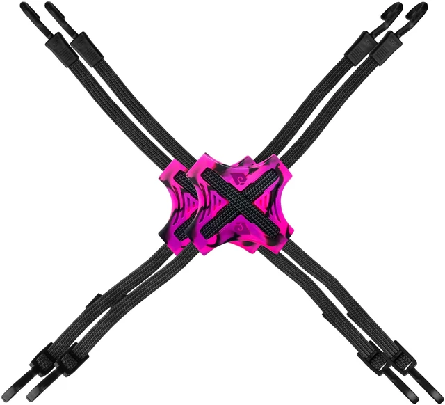 Main image of Tack Strap 30 in. Flat Bungee Tie Down Straps, 2-Pack, Black & Pink 4-way flat design with non-slip NBR rubber pad and hooks for motorcycles, ATVs, kayaks, bikes, camping gear and truck storage