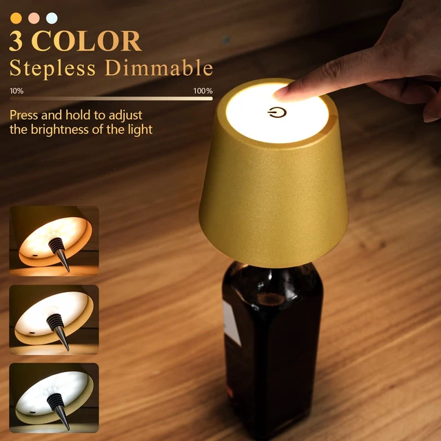Alt view image 2 of 7 - 2 Pack Wine Bottle Lamps, 2026 New 3 Color Rechargeable Wireless Bottle Lamps, Bottle Lamp Kit for Liquor Bottles with Touch Dimming for Parties, Restaurants & Home Decor (Golden)