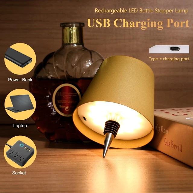 Alt view image 3 of 7 - 2 Pack Wine Bottle Lamps, 2026 New 3 Color Rechargeable Wireless Bottle Lamps, Bottle Lamp Kit for Liquor Bottles with Touch Dimming for Parties, Restaurants & Home Decor (Golden)
