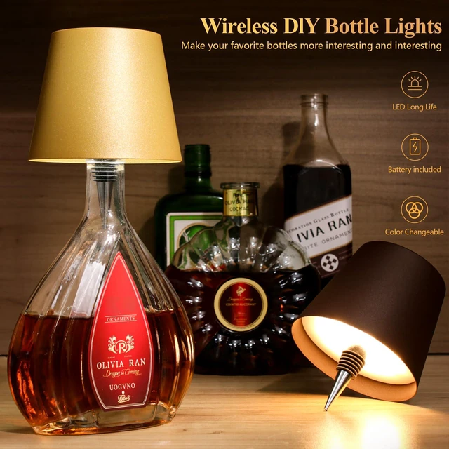 Alt view image 4 of 7 - 2 Pack Wine Bottle Lamps, 2026 New 3 Color Rechargeable Wireless Bottle Lamps, Bottle Lamp Kit for Liquor Bottles with Touch Dimming for Parties, Restaurants & Home Decor (Golden)