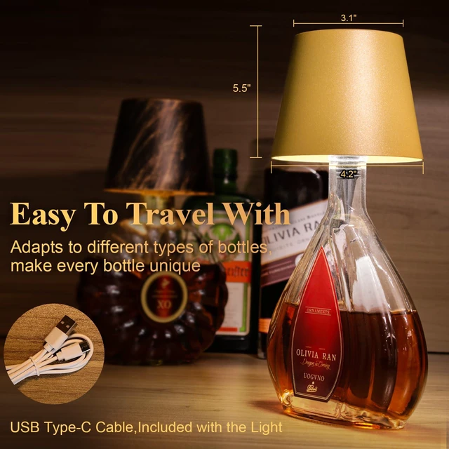 Alt view image 5 of 7 - 2 Pack Wine Bottle Lamps, 2026 New 3 Color Rechargeable Wireless Bottle Lamps, Bottle Lamp Kit for Liquor Bottles with Touch Dimming for Parties, Restaurants & Home Decor (Golden)