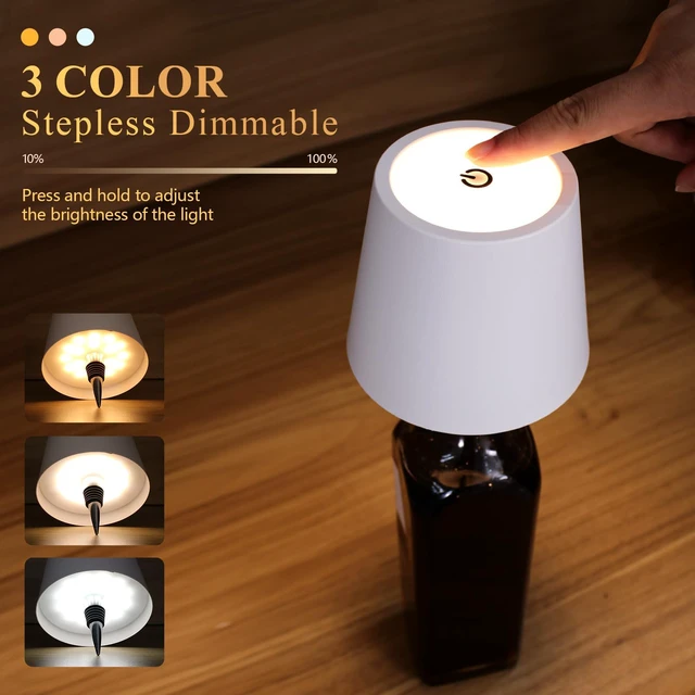 Alt view image 3 of 7 - 2 Pack Wine Bottle Lamps, 2025 New 3 Color Rechargeable Wireless Bottle Lamps, Bottle Lamp Kit for Liquor Bottles with Touch Dimming for Parties, Restaurants & Home Decor (White)