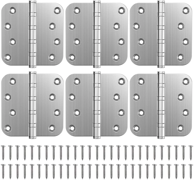 Main image of Ball Bearing Door Hinges, 4 x 4 Inches, Brushed Nickel, 6 Pack 5/8" Radius Corner, Heavy Duty Stainless Steel, Smooth and Quiet, Non Removable Pin