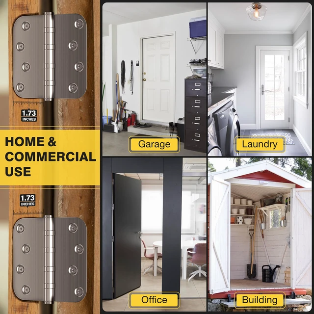Alt view image 6 of 7 - Ball Bearing Door Hinges, 4 x 4 Inches, Brushed Nickel, 6 Pack 5/8" Radius Corner, Heavy Duty Stainless Steel, Smooth and Quiet, Non Removable Pin