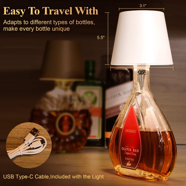 Alt view image 6 of 7 - 2 Pack Wine Bottle Lamps, 2025 New 3 Color Rechargeable Wireless Bottle Lamps, Bottle Lamp Kit for Liquor Bottles with Touch Dimming for Parties, Restaurants & Home Decor (White)