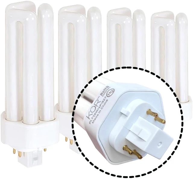 Main image of 26W Triple Tube Compact Fluorescent Bulb, 2700K Warm White, 4 Pack GX24Q-3 4-pin Plug-in Base, 1800 Lumens, Electronic Ballasts, Replaces Sylvania 20879, Philips 458240 and GE 97614