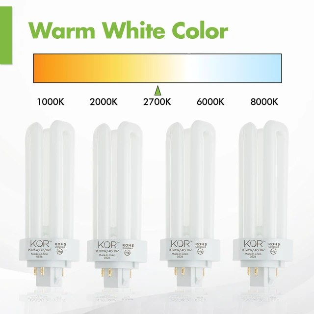 Alt view image 3 of 7 - 26W Triple Tube Compact Fluorescent Bulb, 2700K Warm White, 4 Pack GX24Q-3 4-pin Plug-in Base, 1800 Lumens, Electronic Ballasts, Replaces Sylvania 20879, Philips 458240 and GE 97614