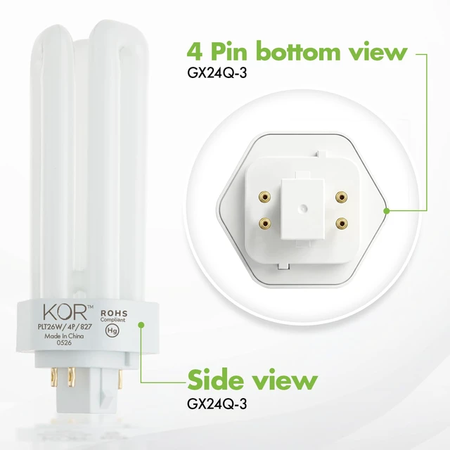 Alt view image 7 of 7 - 26W Triple Tube Compact Fluorescent Bulb, 2700K Warm White, 4 Pack GX24Q-3 4-pin Plug-in Base, 1800 Lumens, Electronic Ballasts, Replaces Sylvania 20879, Philips 458240 and GE 97614