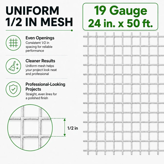 Alt view image 2 of 7 - Hardware Cloth 1/2 inch Chicken Wire Mesh 24in. x 50ft. 19 Gauge Hot-dip Galvanized After Welding, Chicken Wire Fencing Snake Fencing Welded Wire Fence Roll Wire Mesh Fencing