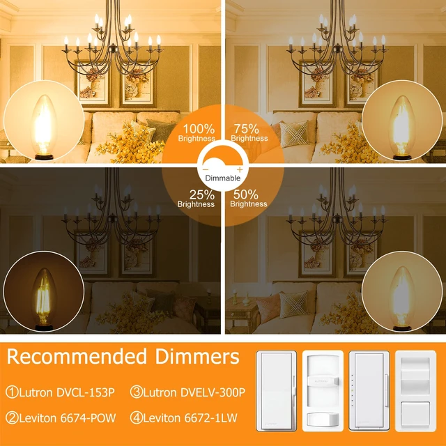 Alt view image 3 of 7 - 10 Pack Dimmable E12 LED Candelabra Bulb 3000K Soft White 60W 600LM CRI 85+ AC 120V Type B Bulb for Chandeliers, Ceiling Fans, Clear Glass Candle Shape, Vintage Filament