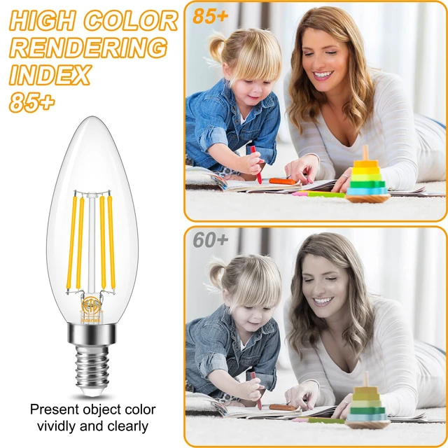 Alt view image 5 of 7 - 10 Pack Dimmable E12 LED Candelabra Bulb 3000K Soft White 60W 600LM CRI 85+ AC 120V Type B Bulb for Chandeliers, Ceiling Fans, Clear Glass Candle Shape, Vintage Filament