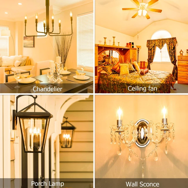 Alt view image 7 of 7 - 10 Pack Dimmable E12 LED Candelabra Bulb 3000K Soft White 60W 600LM CRI 85+ AC 120V Type B Bulb for Chandeliers, Ceiling Fans, Clear Glass Candle Shape, Vintage Filament