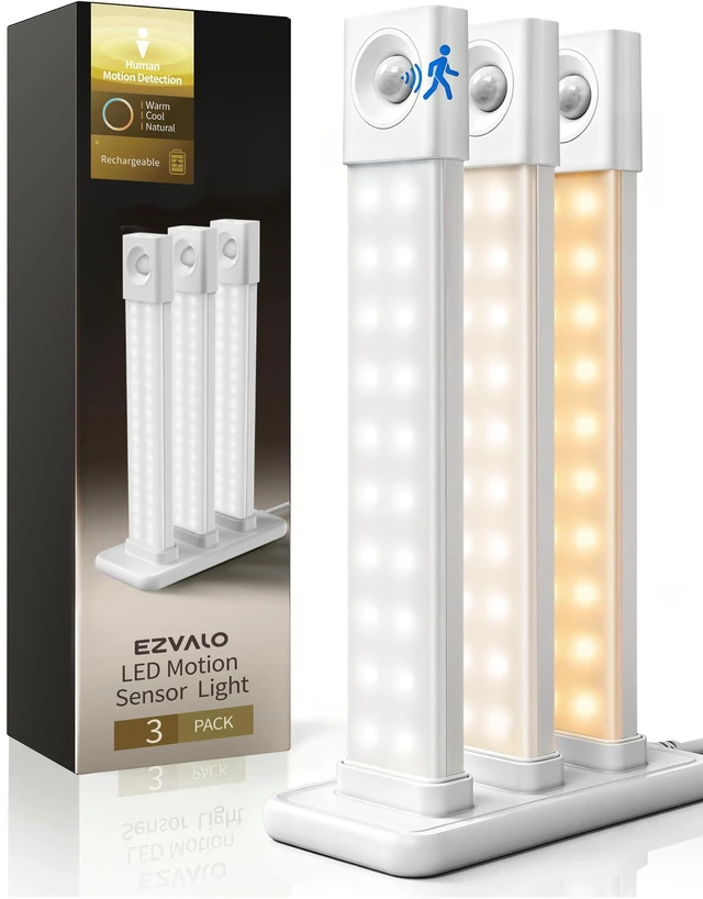 Main image of Under Cabinet Lighting with Charging Station, 8 inch Motion Sensor Light Indoor, 1100mAh Rechargeable LED Light, 3 Color Temperatures, Dimmable Counter Lights for Kitchen, Closet, Stair (3Pack)