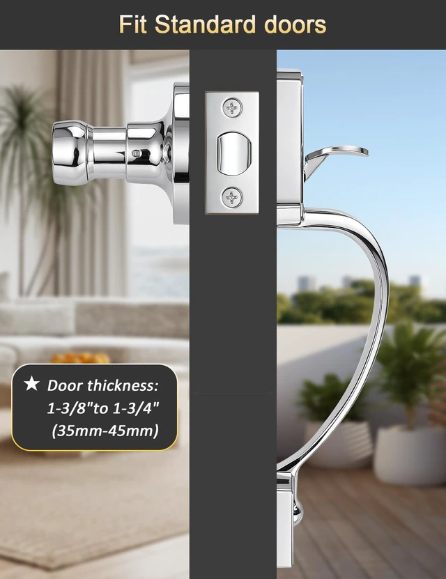 Alt view image 4 of 7 - Bright Chrome Front Door Handle,Upgated Entry Door Handle with Accent Wave Door Lever,Single Cylinder Front Door Handleset for Home Security