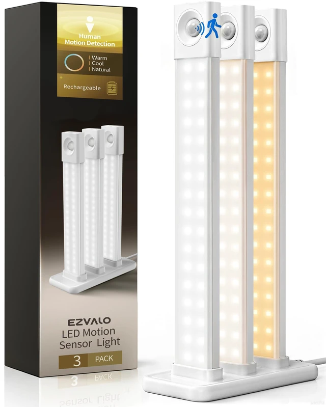 Main image of Under Cabinet Lighting with Charging Station, 11.8'' Motion Sensor Light Indoor, 1500mAh Rechargeable LED Light, 3 Color Temperatures, Dimmable Counter Lights for Kitchen, Closet, Stair (3Pack)