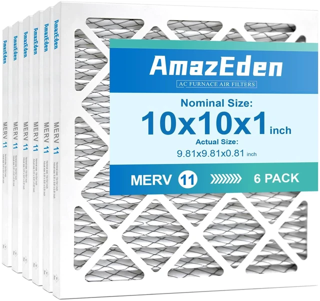 Main image of 10x10x1 AC Air Filter MERV 11 (6-Pack) MPR 1000 FPR 7 HVAC Furnace Pleated Filters Dust Defense for Home Exact Dimensions: 9.81x9.81x0.81 Inch