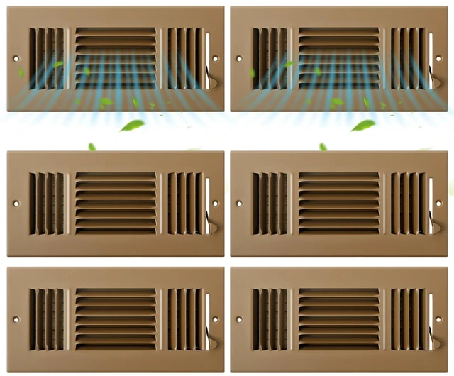 Main image of 6 Pack Wall Vent Covers Interior Size 10 X 4 Inch, Brown Steel 3 Way Adjustable Air Flow, Steel Construction for Ceiling Sidewall Bathroom Office HVAC, Durable Register Grilles