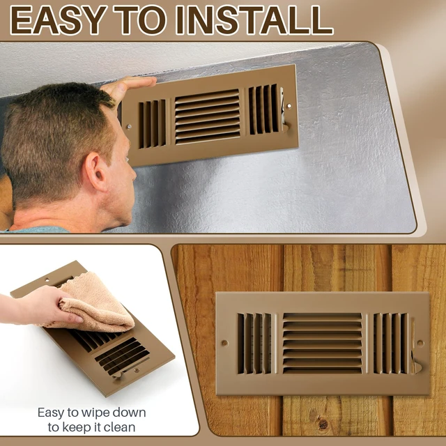 Alt view image 4 of 7 - 6 Pack Wall Vent Covers Interior Size 10 X 4 Inch, Brown Steel 3 Way Adjustable Air Flow, Steel Construction for Ceiling Sidewall Bathroom Office HVAC, Durable Register Grilles
