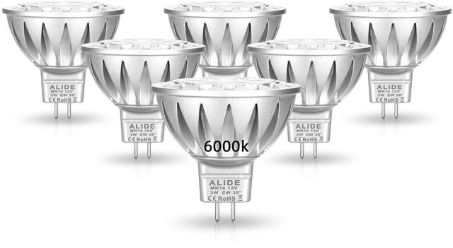 Main image of MR16 LED Bulbs Daylight 6000K Bright White 12 Volt Low Voltage 6PCS GU5.3 20 Watt 30 Watt Halogen Equivalent,3W Led Bulb for Outdoor Landscape Yard Track Lighting,300lm,38 Deg,6 Pack