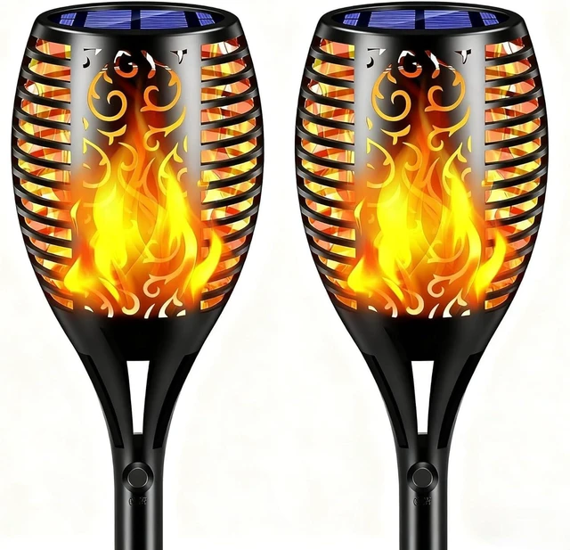 Main image of Flickering Flame Solar Torch Lights Outdoor, 43" Tall, 2 Pack Realistic 99-LED Flame Effect, Charges in 6-8 Hours, 10-12-Hour Runtime, IP65 Waterproof, Auto On/Off for Yard, Patio, Garden