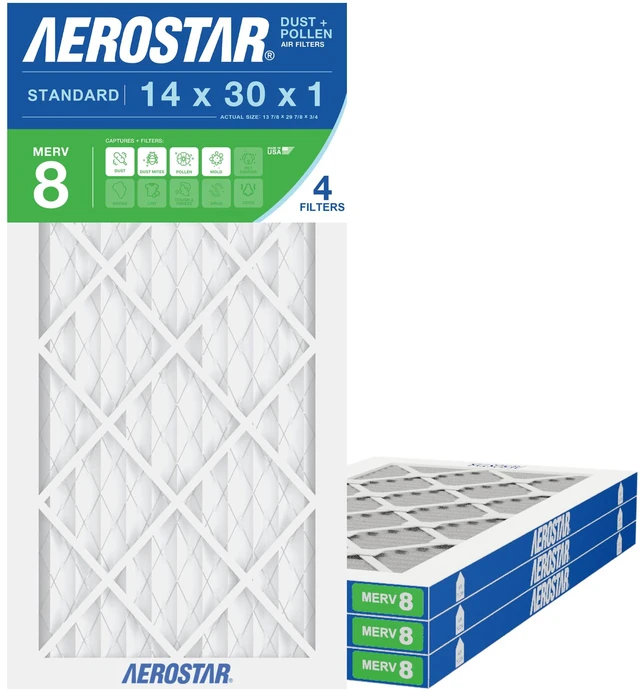 Main image of Air Filter 14x30x1 MERV 8 AC Filter, Furnace Filter, 4 Pack HVAC, Actual Size (13 7/8 x 29 7/8 x 3/4), MPR 600/FPR 5, For Dust, Pollen, Pet Dander & Lint