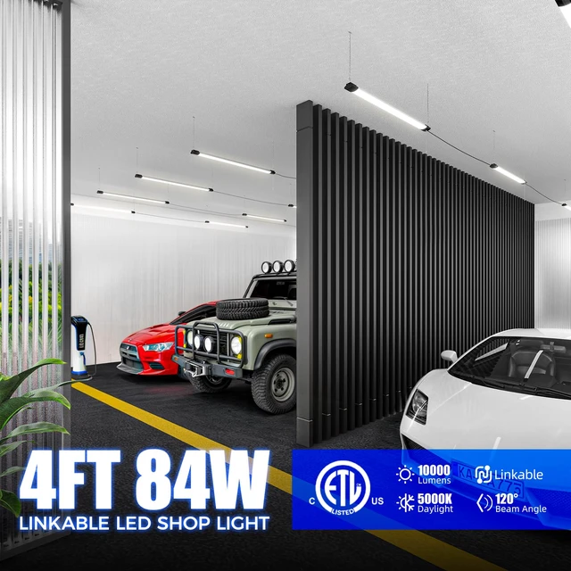 Alt view image 2 of 7 - BS84 LED Shop Lights 4FT for Workshop, 84W 10000LM 5000K, 1 Packs 4FT for Garage Basement Workbench, Hanging or Flush Mount, Linkable to 3, with Pull Chain Switch, Aluminum, Frosted Cover