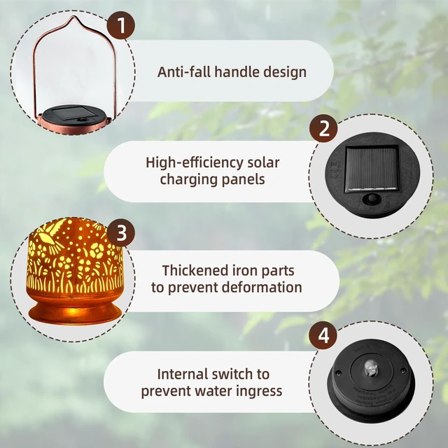 Alt view image 6 of 6 - Solar Lanterns Outdoor Waterproof Gifts for Women Grandma Gifts HanGing Solar Lantern for Mom Hummingbird Garden Decor Solar Hanging Lantern Metal for Patio Yard Festival Pathway Landscape