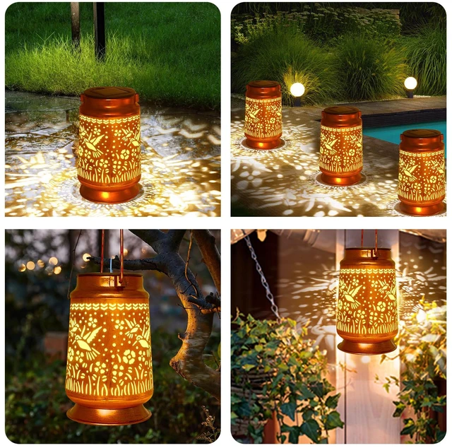 Alt view image 5 of 6 - Solar Lanterns Outdoor Waterproof Gifts for Women Grandma Gifts HanGing Solar Lantern for Mom Hummingbird Garden Decor Solar Hanging Lantern Metal for Patio Yard Festival Pathway Landscape
