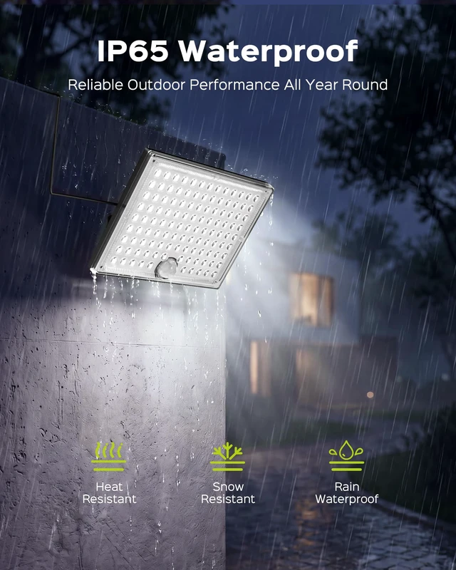 Alt view image 5 of 7 - Motion Solar Lights Outdoor, 113 LED Cool White Bright 2 Pack Solar Flood Lights Waterproof, Dusk to Dawn Outdoor Solar Powered Security Lights for Fence Porch Patio Yard Garage