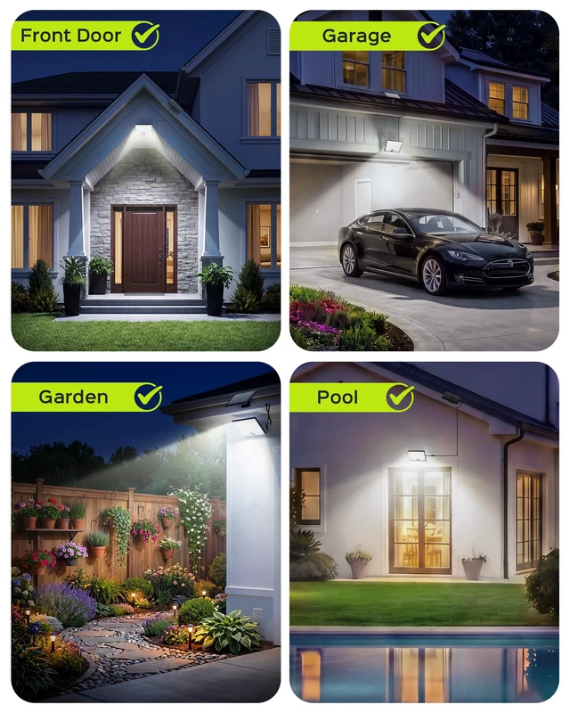 Alt view image 6 of 7 - Motion Solar Lights Outdoor, 113 LED Cool White Bright 2 Pack Solar Flood Lights Waterproof, Dusk to Dawn Outdoor Solar Powered Security Lights for Fence Porch Patio Yard Garage