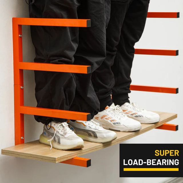 Alt view image 3 of 6 - Wood Organizer and Lumber Storage Rack Wall Mount, Heavy Duty Metal Shelf with 4-Level Holds Up 800 LBS, Indoor & Outdoor Use - Orange