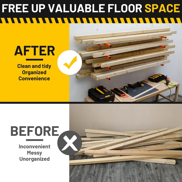 Alt view image 5 of 6 - Wood Organizer and Lumber Storage Rack Wall Mount, Heavy Duty Metal Shelf with 4-Level Holds Up 800 LBS, Indoor & Outdoor Use - Orange
