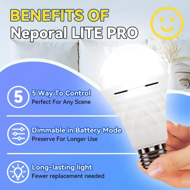 Alt view image 3 of 7 - LITE PRO Rechargeable Light Bulbs, 2600mAh Large Battery Backup Light Bulbs, Socket Rechargeable Emergency Lights for Home, Hurricane Prepareness Item, E26/E27 (White-2600mAh)