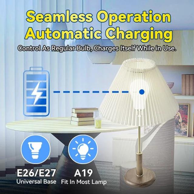 Alt view image 5 of 7 - LITE PRO Rechargeable Light Bulbs, 2600mAh Large Battery Backup Light Bulbs, Socket Rechargeable Emergency Lights for Home, Hurricane Prepareness Item, E26/E27 (White-2600mAh)