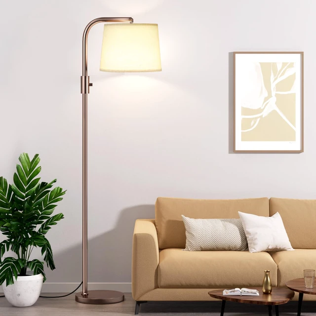 Main image of Fully Dimmable Floor Lamp with 9W LED Bulb, Standing Lamp for Living Room with Adjustable Head, Modern Tall Light with Rotary Switch for Office, Brown and Beige
