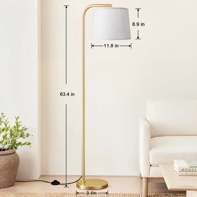 Alt view image 2 of 7 - Remote-Controlled Floor Lamp - Color Temperature Adjustable and Fully Dimmable, Standing Lamp for Living Room with Rotating Head, Tall Lamp for Bedroom, 9W Bulb Included (Gold and Beige)