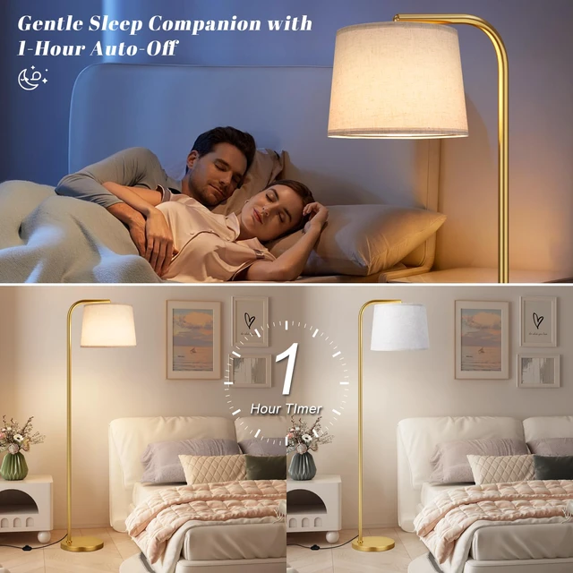 Alt view image 4 of 7 - Remote-Controlled Floor Lamp - Color Temperature Adjustable and Fully Dimmable, Standing Lamp for Living Room with Rotating Head, Tall Lamp for Bedroom, 9W Bulb Included (Gold and Beige)