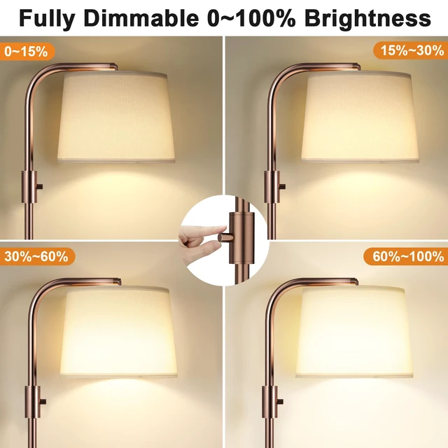 Alt view image 3 of 7 - Fully Dimmable Floor Lamp with 9W LED Bulb - Standing Lamp for Living Room with Adjustable Head, Modern Tall Light with Rotary Switch for Office, Brown and White