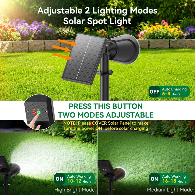 Alt view image 3 of 7 - Solar Lights Outdoor Spot Light Waterproof: 1000LM Adjustable Cool White Spotlights - 2-in-1 15Hrs+ Bright Wall Spot Light - Solar Powered Landscape Spotlight for Garden, Yard, Tree, Flag