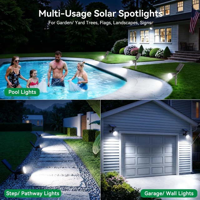 Alt view image 4 of 7 - Solar Lights Outdoor Spot Light Waterproof: 1000LM Adjustable Cool White Spotlights - 2-in-1 15Hrs+ Bright Wall Spot Light - Solar Powered Landscape Spotlight for Garden, Yard, Tree, Flag