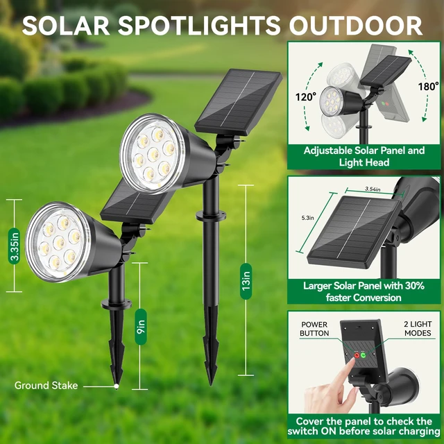 Alt view image 5 of 7 - Solar Lights Outdoor Spot Light Waterproof: 1000LM Adjustable Cool White Spotlights - 2-in-1 15Hrs+ Bright Wall Spot Light - Solar Powered Landscape Spotlight for Garden, Yard, Tree, Flag