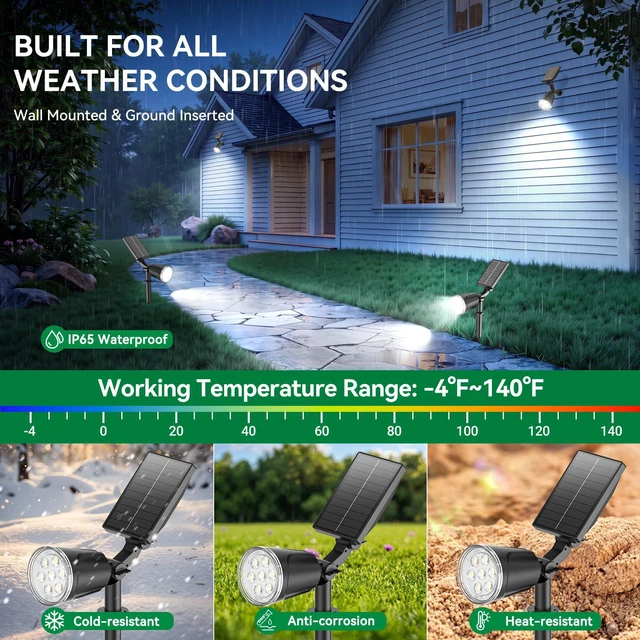 Alt view image 6 of 7 - Solar Lights Outdoor Spot Light Waterproof: 1000LM Adjustable Cool White Spotlights - 2-in-1 15Hrs+ Bright Wall Spot Light - Solar Powered Landscape Spotlight for Garden, Yard, Tree, Flag