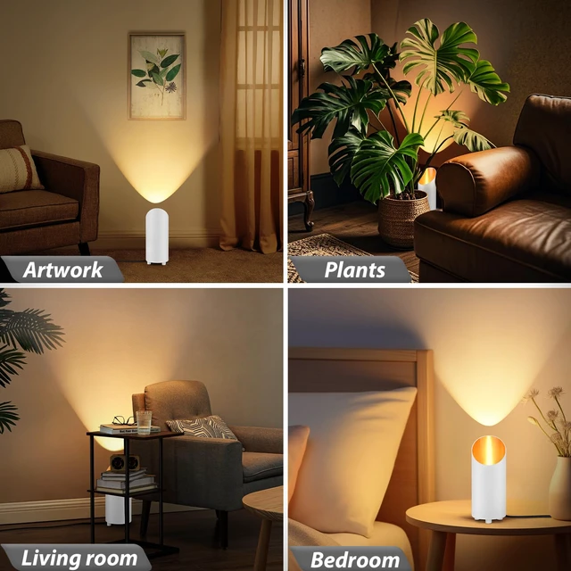Alt view image 2 of 7 - Uplighting Indoor, 7W Floor Can Lights with 2700K LED GU10 Bulbs 2 Pack IP44 Waterproof Uplights Spotlight for Dark Corner Sofa House Plant Wall Artwork Indoor, 6.5FT Plug Cord & Foot Switch