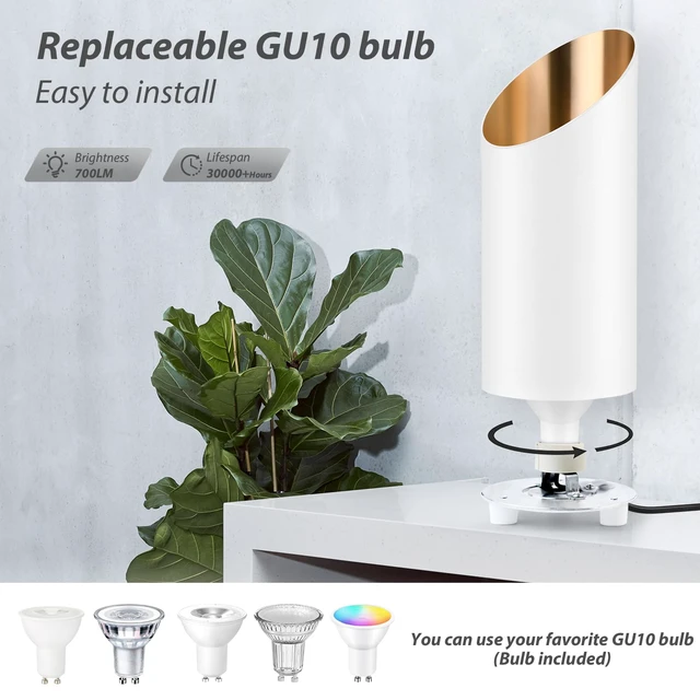 Alt view image 4 of 7 - Uplighting Indoor, 7W Floor Can Lights with 2700K LED GU10 Bulbs 2 Pack IP44 Waterproof Uplights Spotlight for Dark Corner Sofa House Plant Wall Artwork Indoor, 6.5FT Plug Cord & Foot Switch