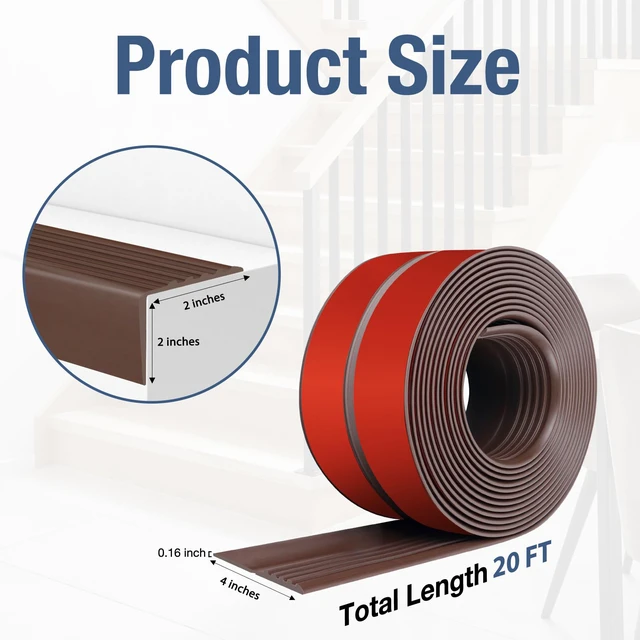 Alt view image 5 of 6 - Stair Edge Trim Self Adhesive Rubber Stair Nosing Edge Protector Non-Slip Stair Edging Rubber Stair Nose Molding Peel and Stick Edging Trim for Indoor & Outdoor Use (Brown, 4 In x 20 Ft)