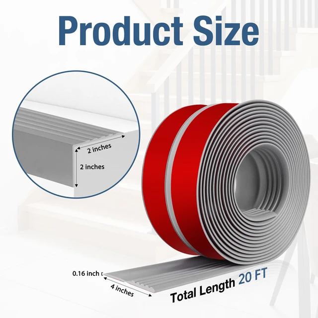 Alt view image 5 of 6 - Stair Edge Trim Self Adhesive Rubber Stair Nosing Edge Protector Non-Slip Stair Edging Rubber Stair Nose Molding Peel and Stick Edging Trim for Indoor & Outdoor Use (Gray, 4 In x 20 Ft)