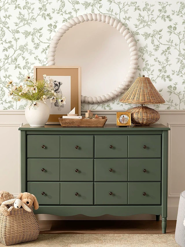 Alt view image 4 of 7 - Vintage Floral Wallpaper Peel and Stick Wallpaper Flowers Birds 16.9in×393.7in Green and White Floral Contact Paper Flower Self Adhesive Decorative Wall Paper for Bathroom Bedroom Cabinets