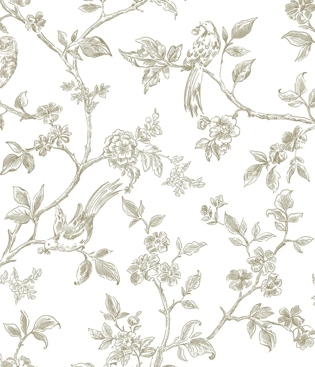 Main image of Beige and White Wallpaper Vintage Floral Peel and Stick Wallpaper 16.9"x393.7" Floral Birds Contact Paper Boho Self Adhesive Wall Paper for Bedroom Bathroom Decor Removable