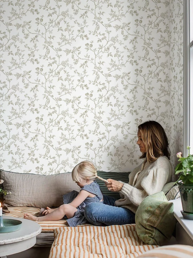 Alt view image 7 of 7 - Beige and White Wallpaper Vintage Floral Peel and Stick Wallpaper 16.9"x393.7" Floral Birds Contact Paper Boho Self Adhesive Wall Paper for Bedroom Bathroom Decor Removable